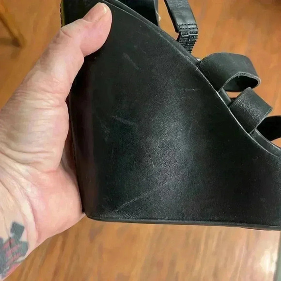 Kork-Ease Hailey Strappy Platform Wedge Sandals Shoes Black Leather 9 40.5 - Picture 10 of 12
